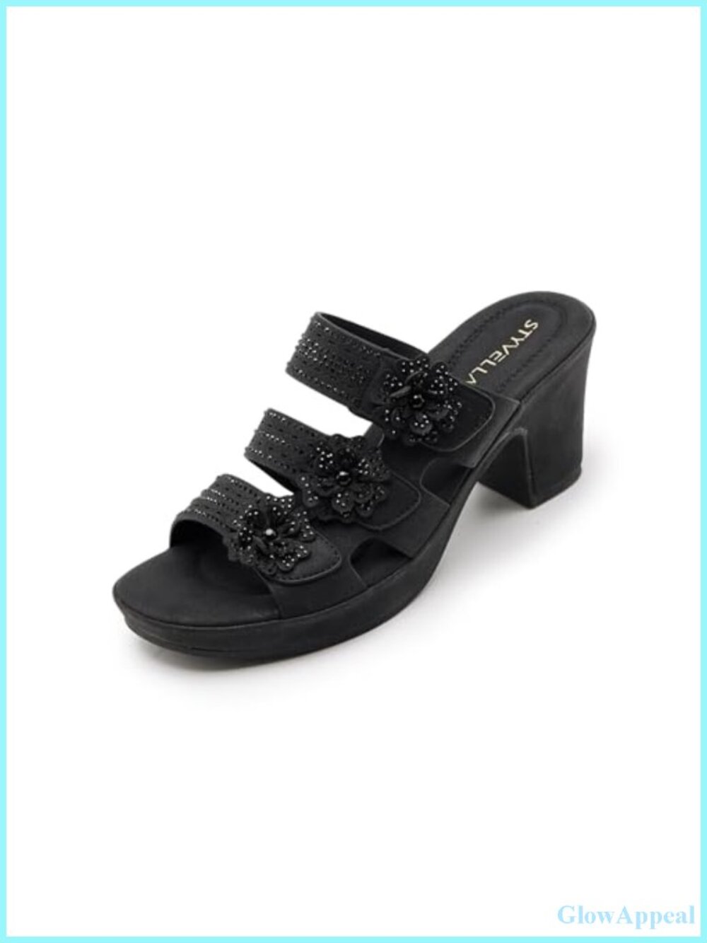 Rhinestone Floral Platform Wedge Sandals Faux Leather Slip On Women